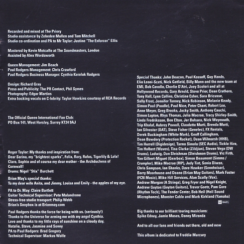 Queen And Paul Rodgers  The Cosmos Rocks : Booklet 7